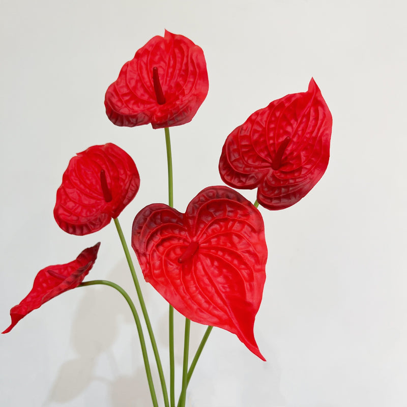 Single Stem Anthurium Flamingo Flower, 22" PU Realistic Artificial Floral for Weddings, Home Decor & Commercial Spaces
