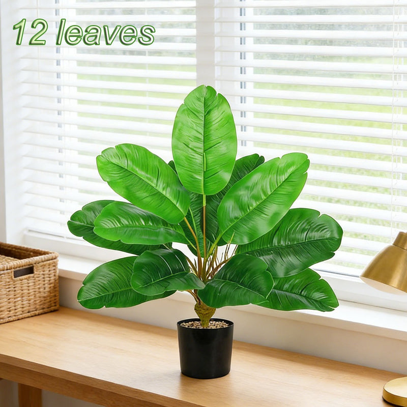 17" Artificial Traveler's Palm Bush with 12 Realistic Leaves, Indoor/Outdoor Decor for Home, Office & Events
