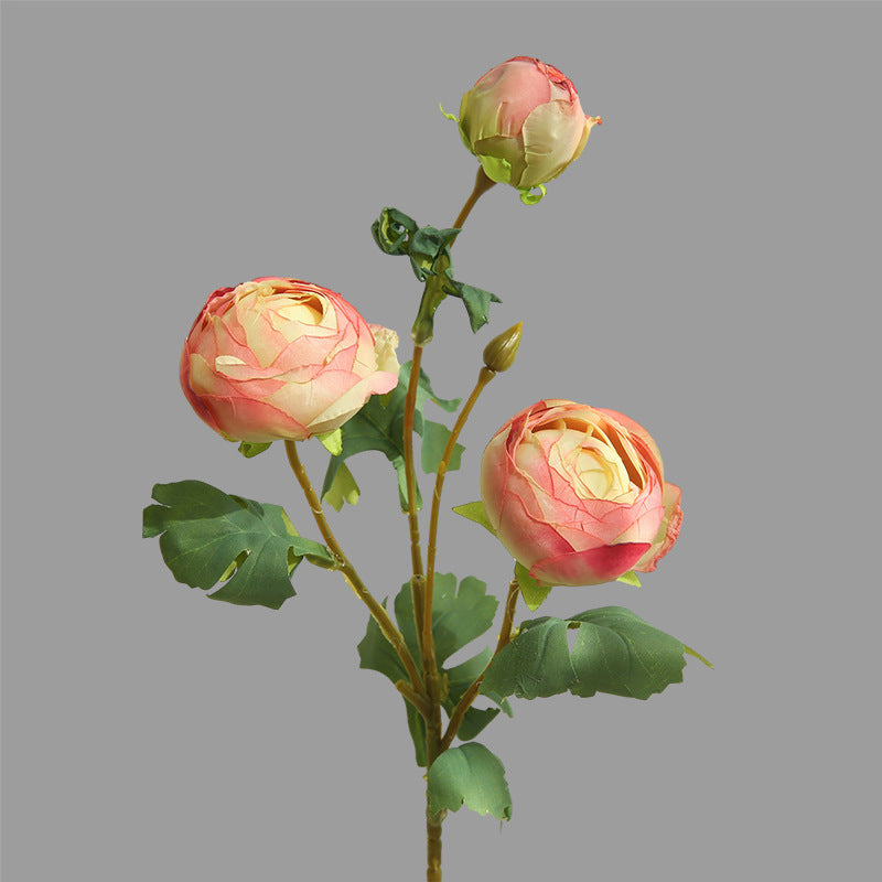 Artificial Tea Rose Bush with 3 Blooms, Silk-Like Fabric, Modern Home Decor, Indoor Use, 20" Height
