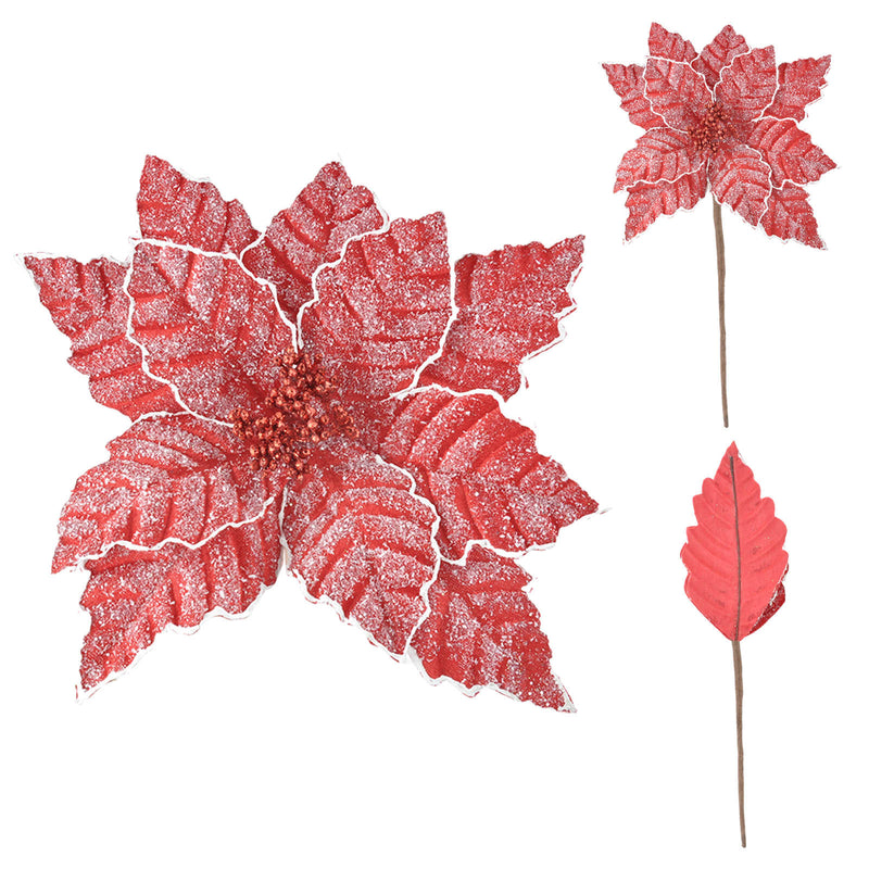 Artificial Poinsettia Christmas Flower, Single Stem with 11" Silk-Like Blooms, Holiday Decor for Home & Events
