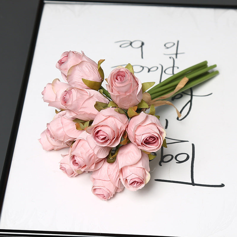 12-Bloom Silk Rose Bouquet, 10" Height, Realistic Faux Flowers for Weddings, Home Decor & Events