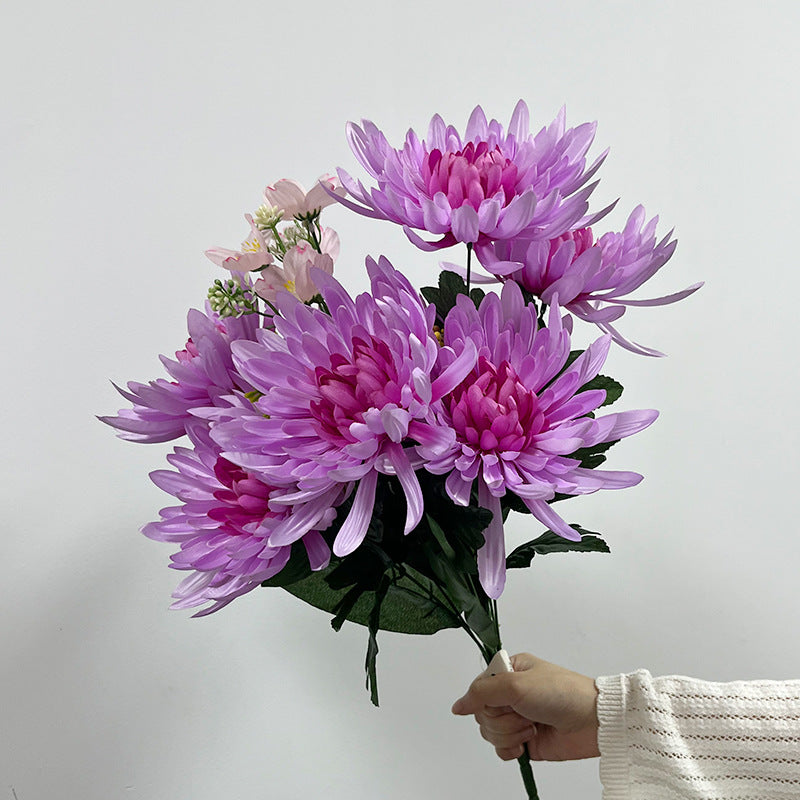 20" Artificial Chrysanthemum Bush, Realistic Silk-Like Faux Flowers for Home Decor, Weddings & Seasonal Displays