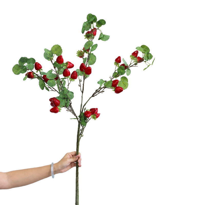 Artificial Wild Berry Bush with Strawberry-Like Fruits, 35" Tall Faux Foam Berries for Home Decor, Weddings & Events