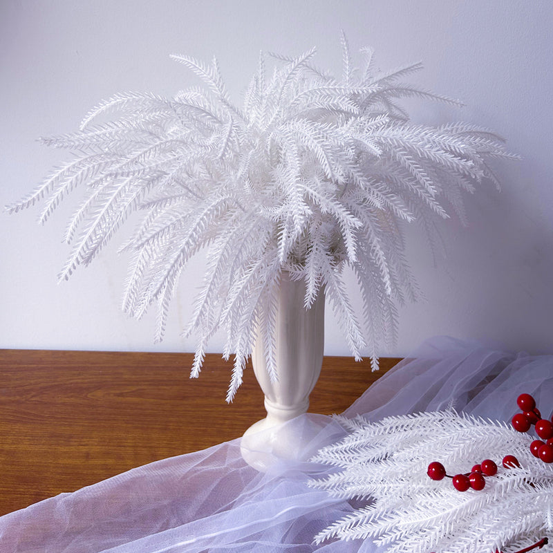Artificial Norfolk Pine Bush, White Plastic Faux Pine Sprigs, Halloween Holiday Home & Window Display Decor