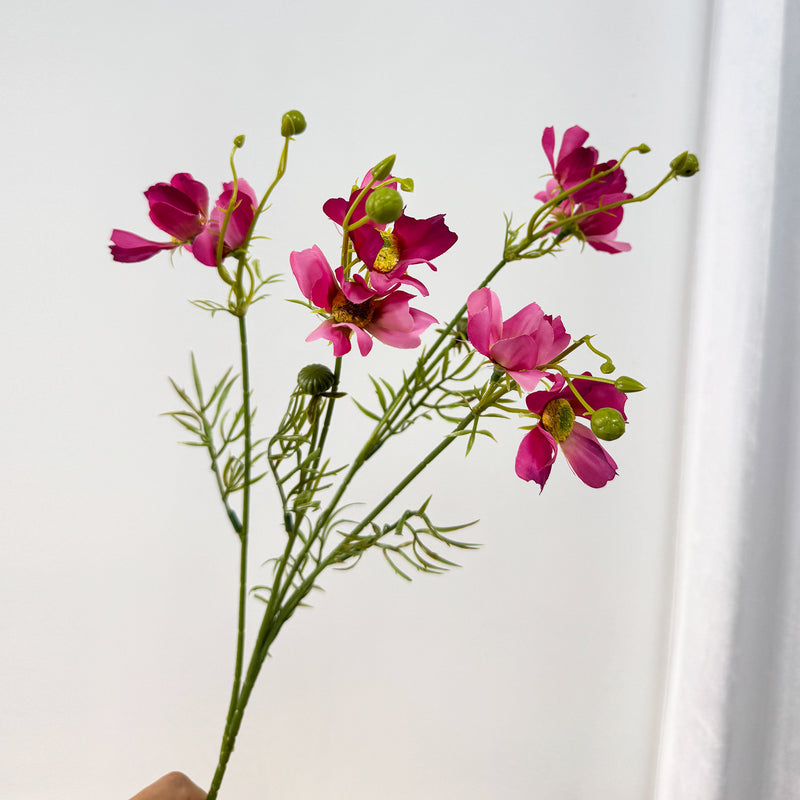 Artificial Cosmos Silk Flowers, 27" Bush with 8 Blooms, Realistic Faux Floral Arrangement for Wedding Centerpieces & Home Decor
