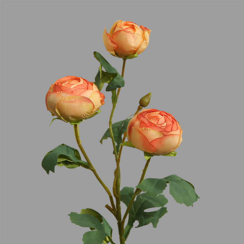 Artificial Tea Rose Bush with 3 Blooms, Silk-Like Fabric, Modern Home Decor, Indoor Use, 20" Height