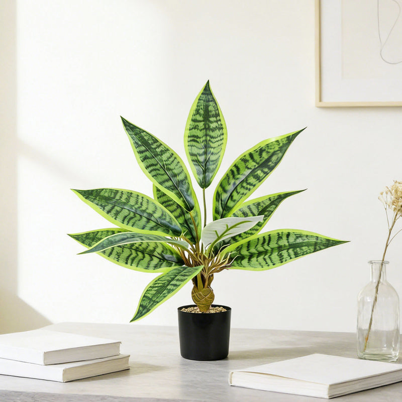 Artificial Snake Plant Bush with 12 Leaves, 16" Tall Faux Sansevieria for Home Office Decor, Wedding & Commercial Spaces