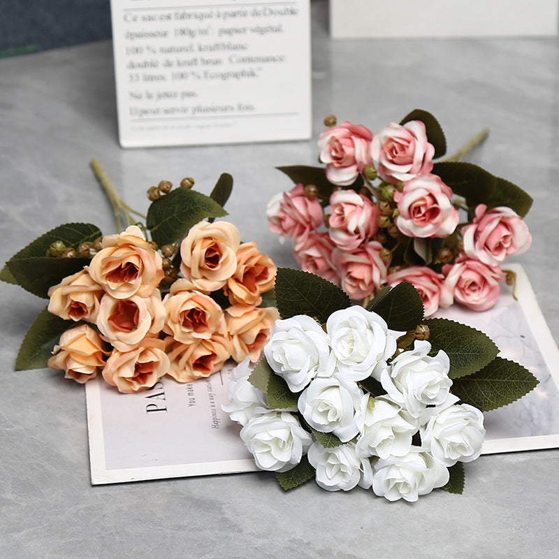 Artificial Silk Rose Bouquet with 10 Blooms, 12" Tall Faux Roses for Weddings, Home Decor & Events