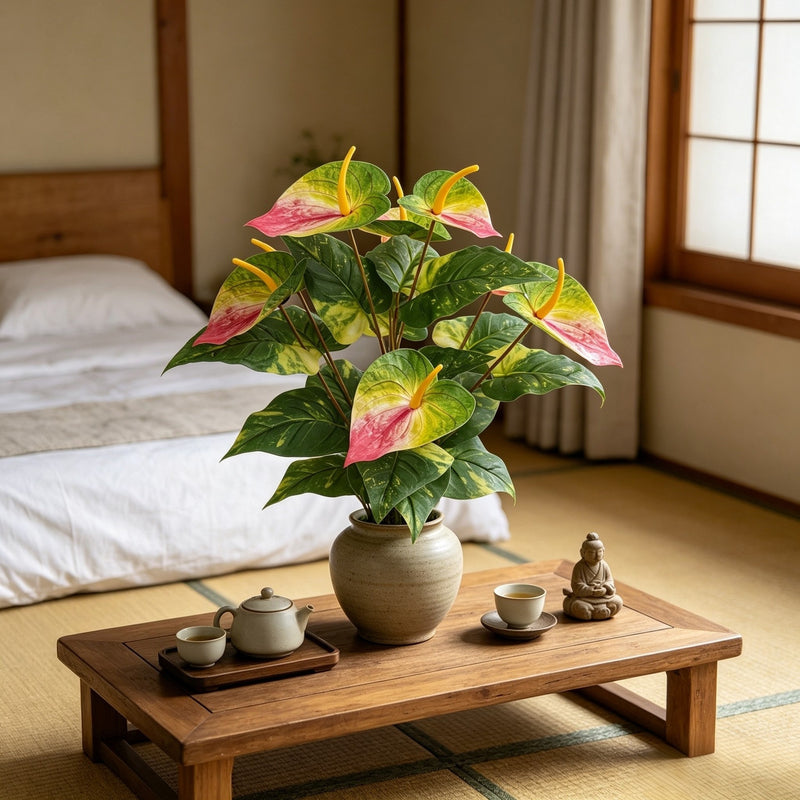 22" Artificial Anthurium Bush with 29 Blooms, Realistic Faux Red Flamingo Flower for Home Decor, Wedding, Office & Events