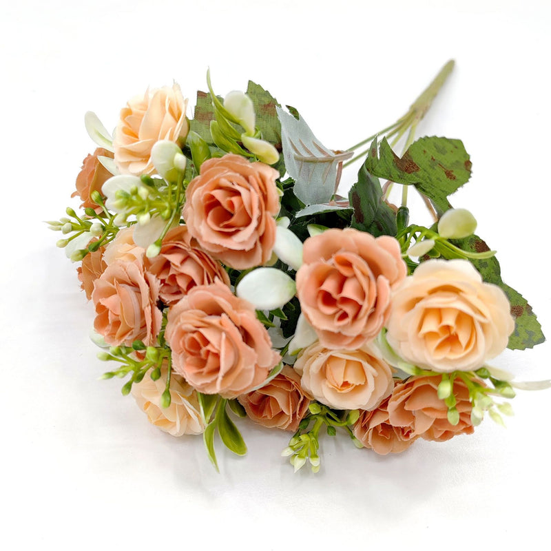 Artificial Rose Bush with 15 Blooms, 12" Silk-like Faux Flowers for Weddings, Home Decor, and Table Centerpieces