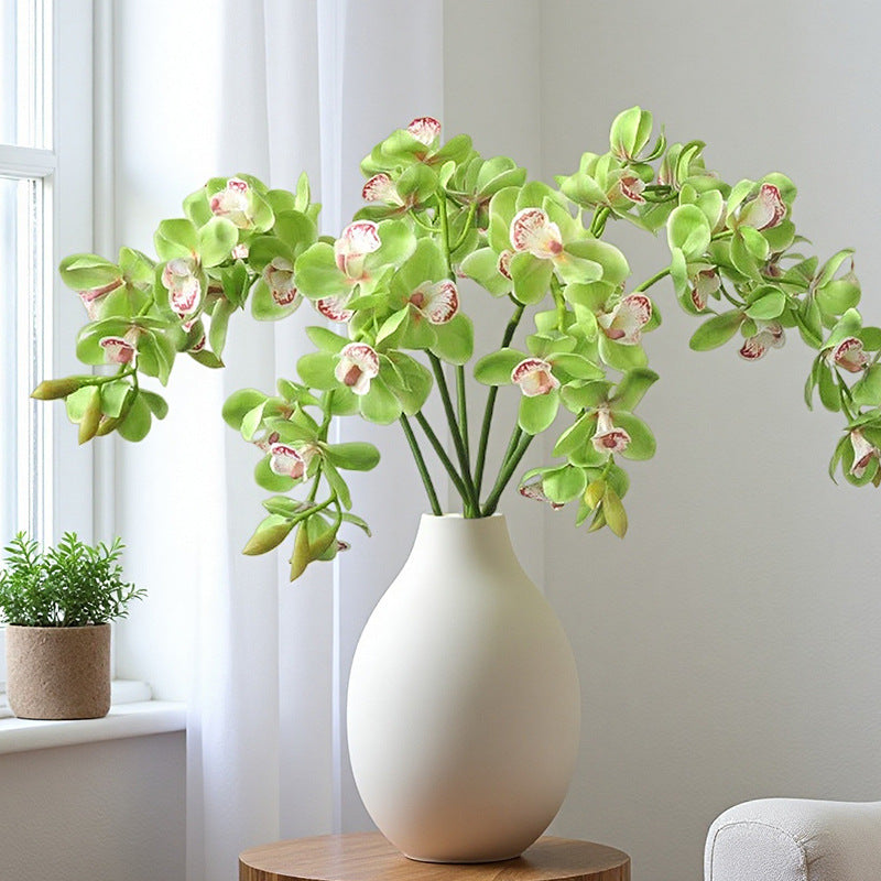 Artificial Phalaenopsis Orchid Stem, Single Stem with 8 Blooms, 27" Long, Realistic PE Flowers for Home Office Wedding Decor