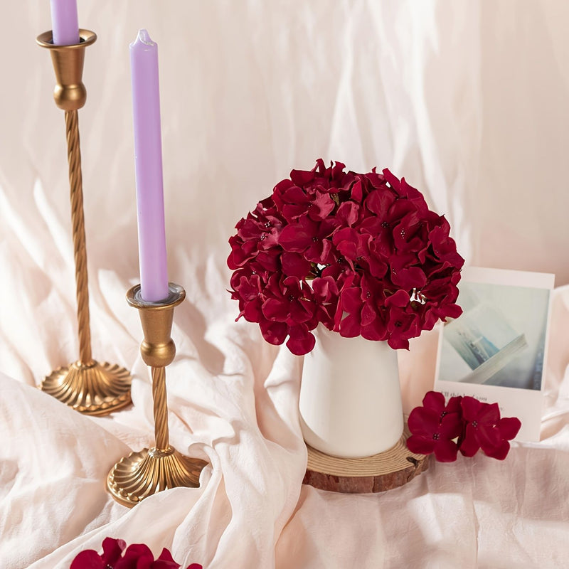 Burgundy Artificial Hydrangea Loose Flower Heads, Pack of 10, Silk-Like Fabric for Wedding Decor & Home Styling