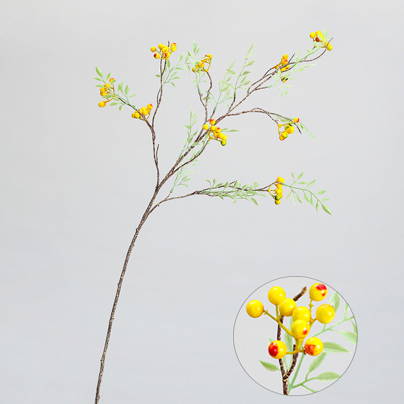 Artificial Coralberry Branch, Single Stem with 14 Leaves & 9 Berries, 39" Tall, Realistic Faux Greenery for Home Decor, Wedding Centerpieces, Floral Arrangements