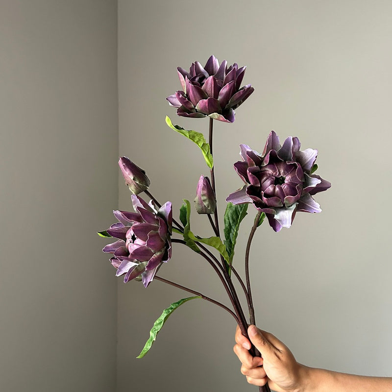 Artificial Thistle & Bromeliad Flower Stem, Single Stem with 2 Blooms, 26" Long for Wedding Centerpieces & Home Decor