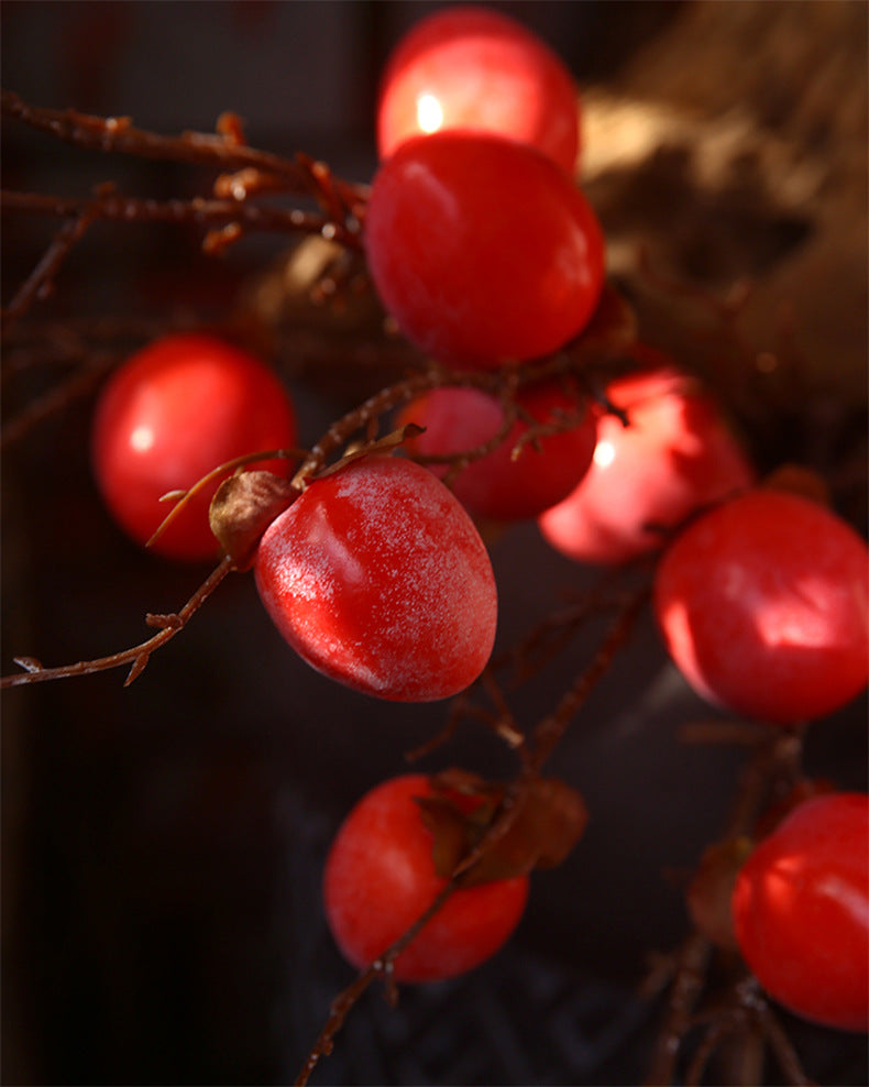 Venta al por mayor de frutas artificiales de ramas de árboles de tallos largos de caqui de 37 "a granel