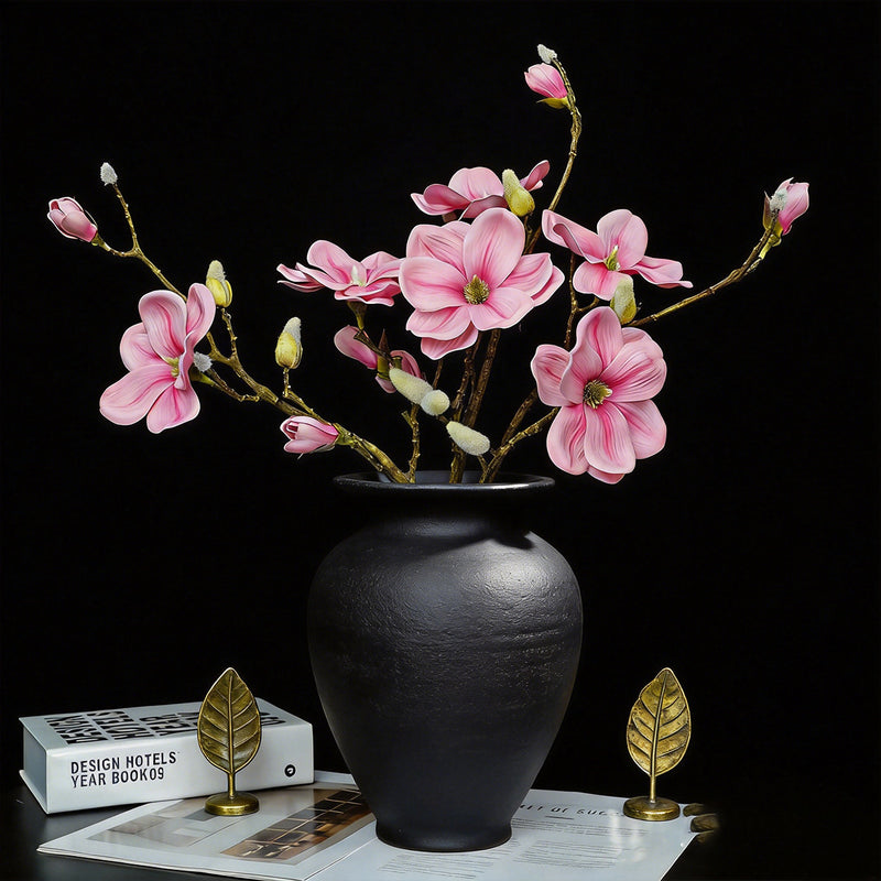 Single Stem Magnolia Branch with 4 Blooms, 27" Tall PU Faux Flower for Home Decor, Weddings & Events