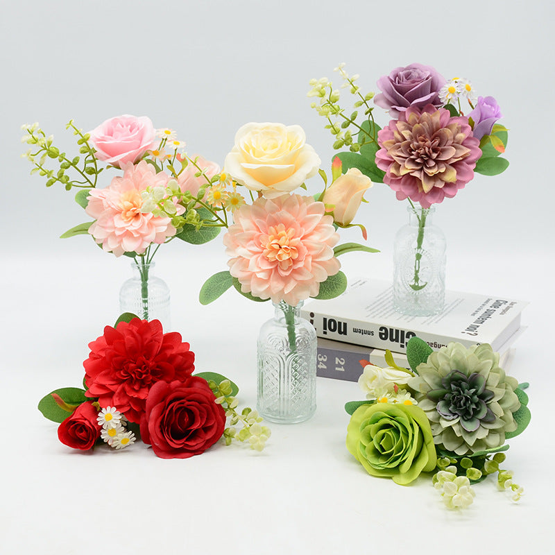Artificial Peony & Dahlia Bouquet, 12" Silk Floral Arrangement for Weddings, Home Decor, and Events, Set of 3 Stems - Allergy Friendly & Zero Maintenance