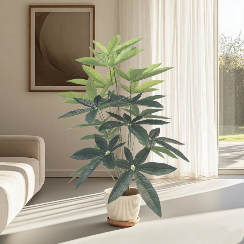 30" Artificial Money Leaf Bush, Realistic Faux Greenery for Home Office Decor, Modern INSPO Style