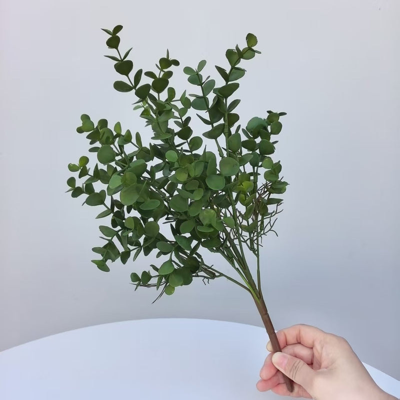 Artificial Eucalyptus Bush with 7 Branches, 15" Tall, Realistic Plastic Greenery for Home Decor, Weddings & Events