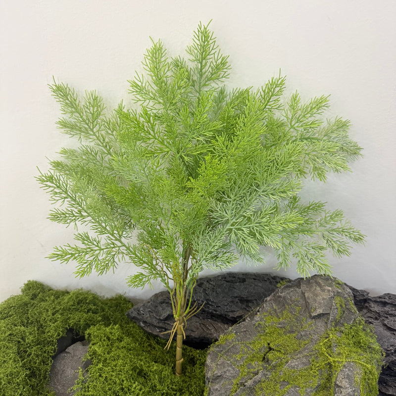 Artificial Asparagus Fern Bush, Faux Pine Needle Greenery Stem in Plastic, for Plant Walls, Floral Design & Home Decor