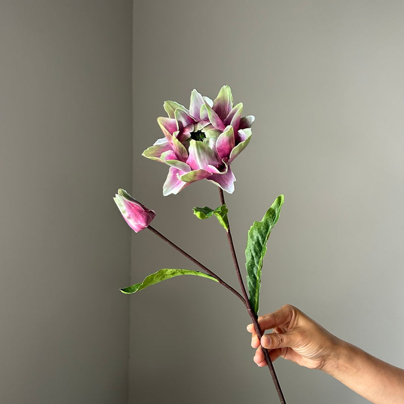 Artificial Thistle & Bromeliad Flower Stem, Single Stem with 2 Blooms, 26" Long for Wedding Centerpieces & Home Decor