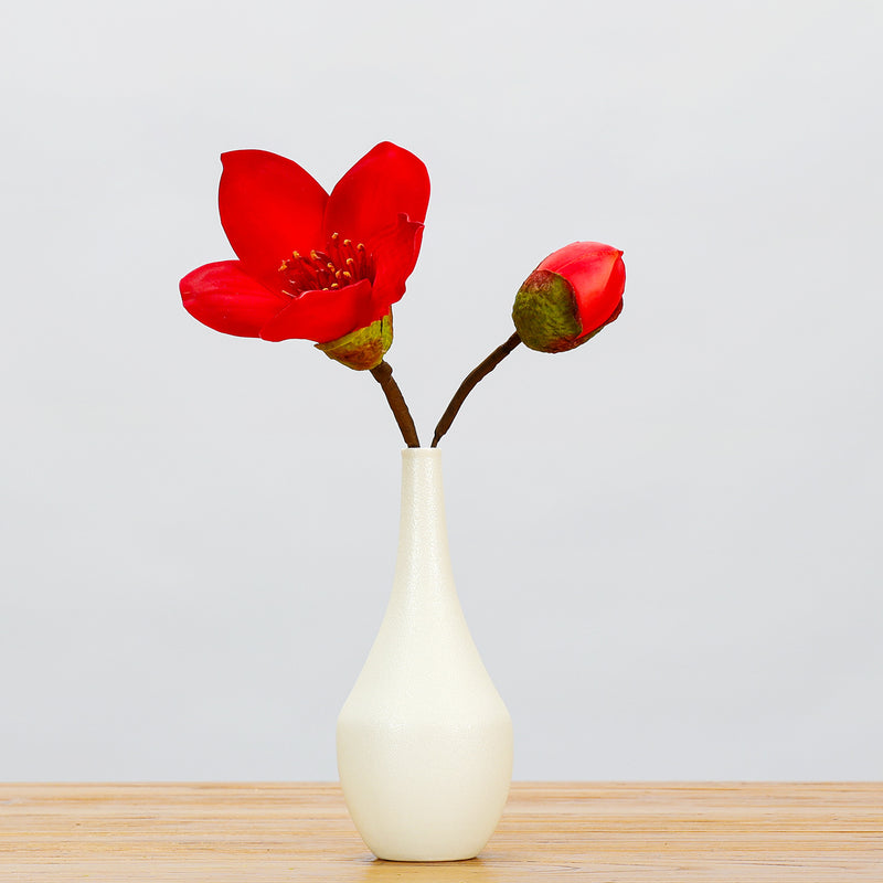 Single Stem Artificial Cotton Rose Flower, 2 Blooms on 14" Faux Silk Stem, Realistic Floral Decor for Weddings, Home & Events