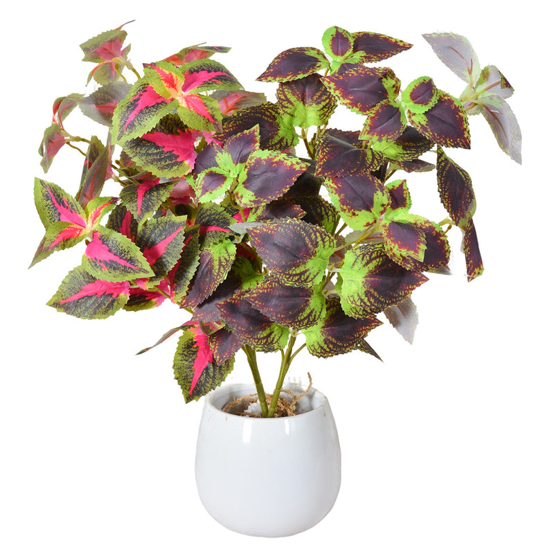 Artificial Coleus Leaf Bush, 18" Realistic Faux Silk Floral Arrangement for Home Decor, Wedding & Commercial Styling