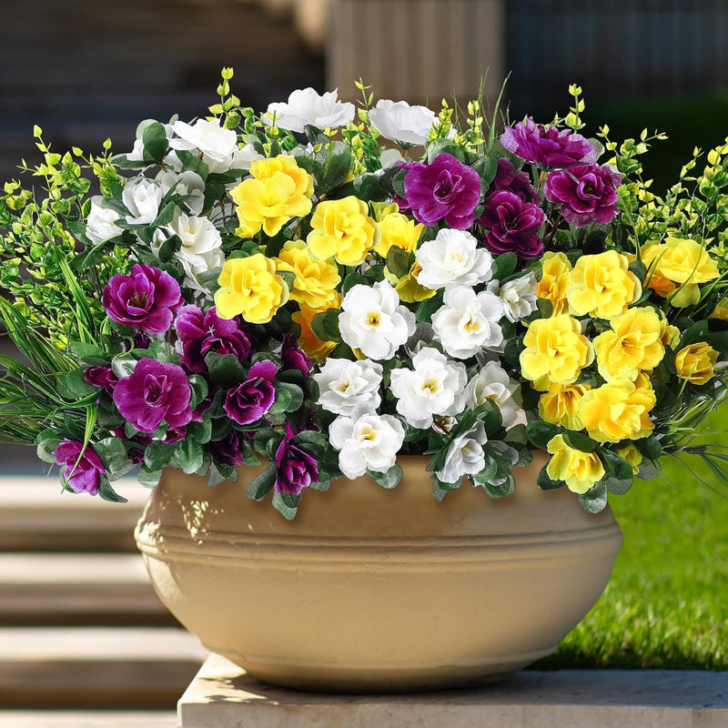 Artificial Eucalyptus & Azalea Spring Greenery Bush, Set of 12, Plastic Faux Flowers for Home, Wedding & Porch Decor
