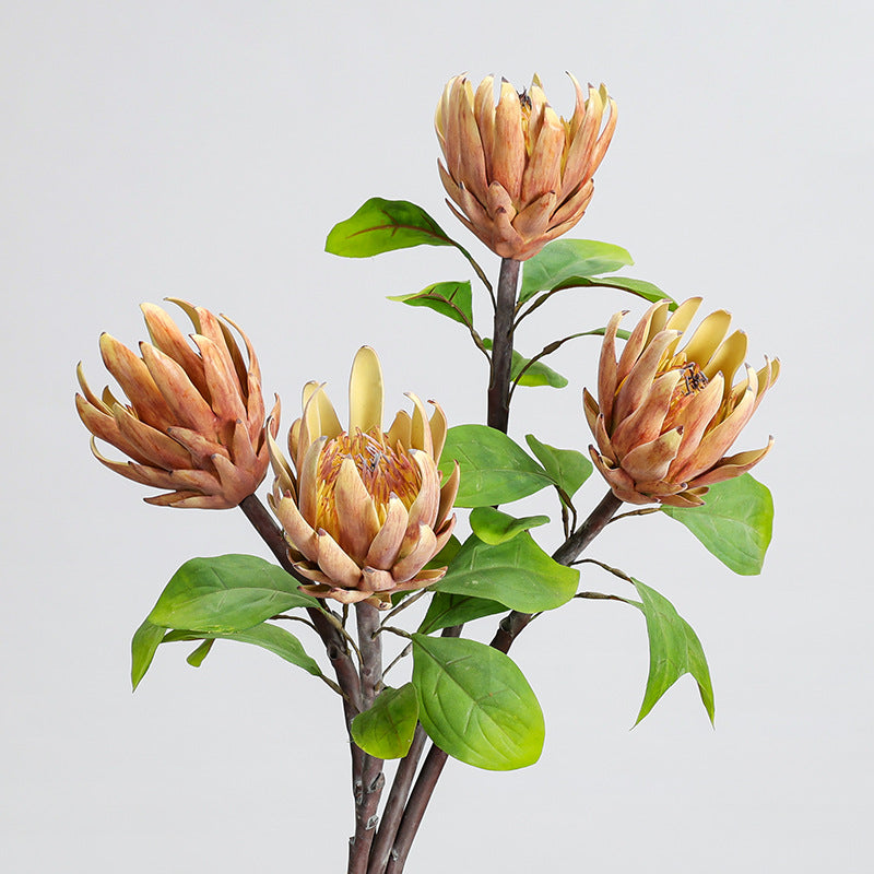 Artificial Protea King Single Stem, 25" Silk-Like Faux Flower for Wedding Centerpieces & Home Decor, Allergy-Friendly