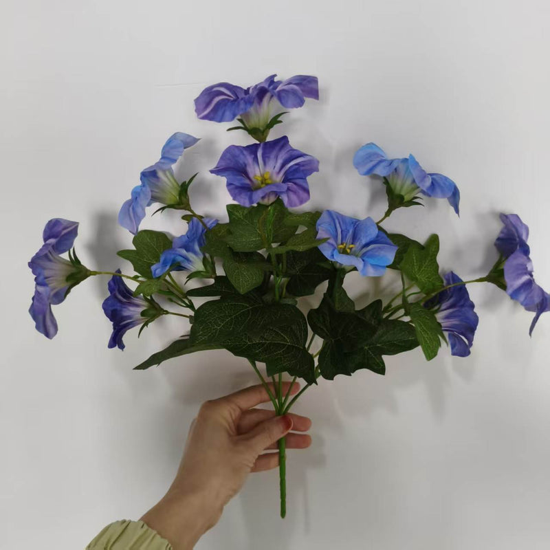 Artificial Morning Glory Bush with 10 Blooms, 16" Tall Silk-Like Faux Flowers for Weddings, Home Decor & Outdoor Use