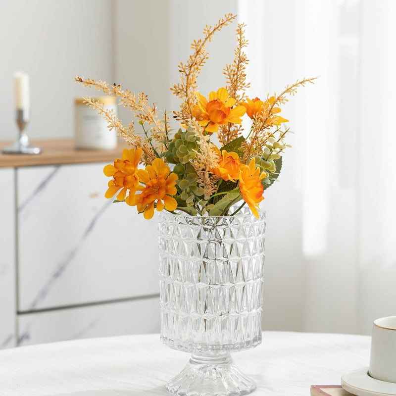 14" Autumn Rustic Artificial Flower Bouquet with Wheat Stems & Chamomile, Realistic Faux Wildflowers for Wedding Centerpieces, Home Decor, Fall Table Arrangements