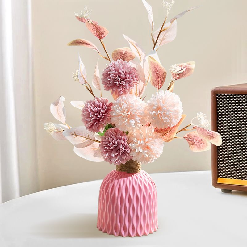 18" Artificial Chrysanthemum and Eucalyptus Bush, 6 Blooms, Realistic Floral Arrangement for Home Decor, Weddings, Events