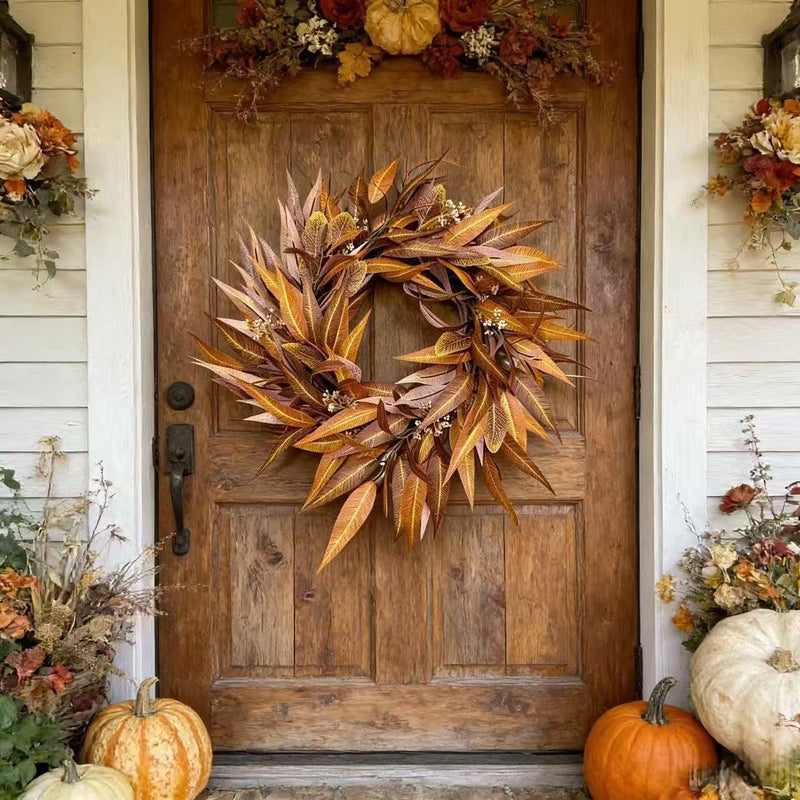 18" Autumn Eucalyptus Leaf Wreath with Berries, Fall Decor, Indoor Outdoor Door Hanging
