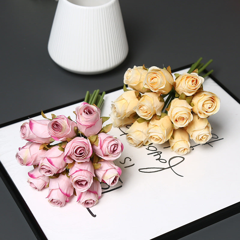 12-Bloom Silk Rose Bouquet, 10" Height, Realistic Faux Flowers for Weddings, Home Decor & Events
