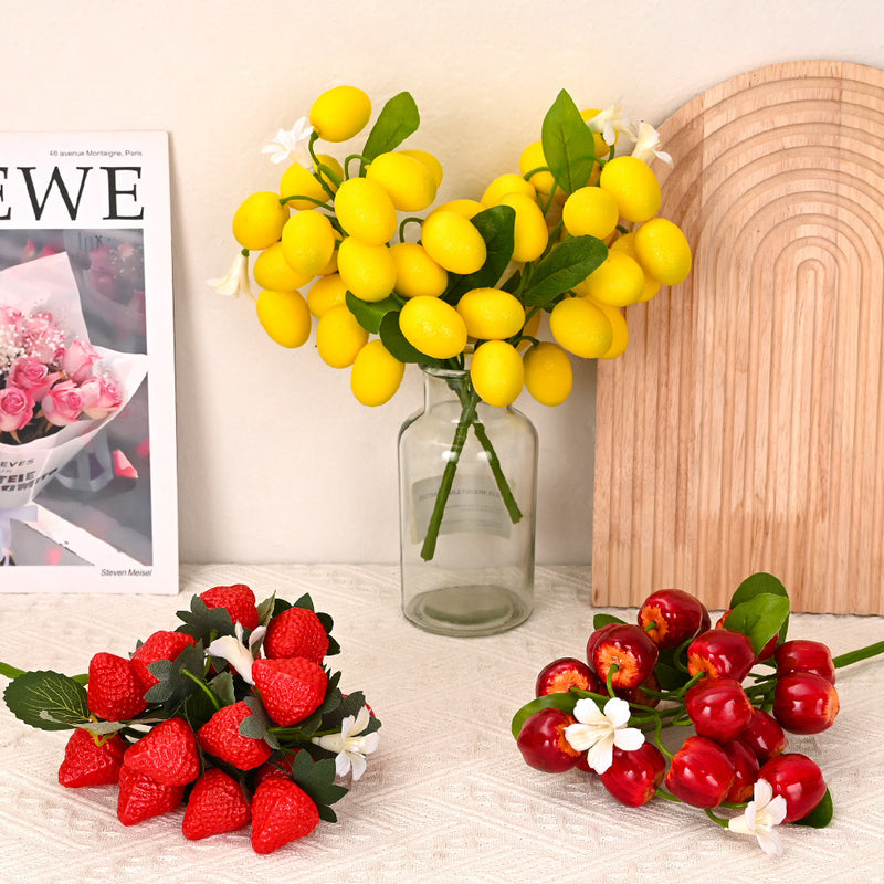 Strawberry Artificial Fruit Bush, 19-Bloom Bundle, 11" Tall, Perfect for Home Decor and DIY Projects