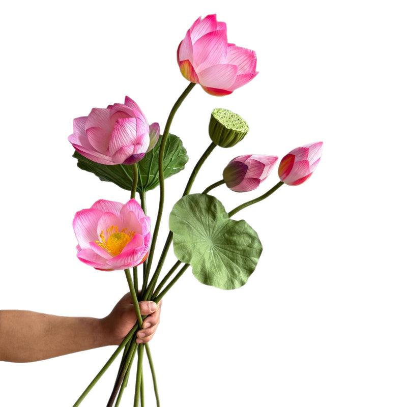 Artificial Lotus Flower Stem, Single Realistic Silk Lotus with Bendable Stem 31.5", Home Decor, Wedding Centerpiece, Commercial Displays