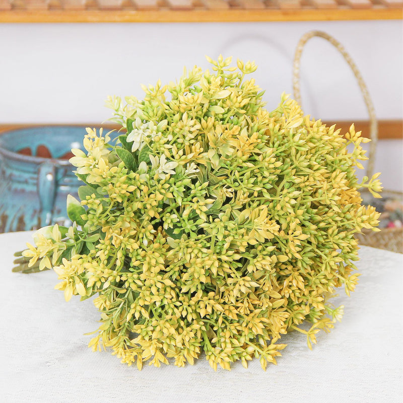 Artificial Kalanchoe Bush with 15 Blooms, Faux Flowering Plant Stem for Vases, Wedding & Home Decor