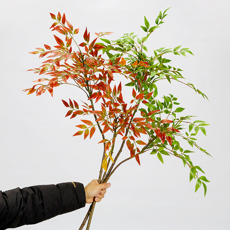 Artificial Nandina Stem, 43" Faux Silk Nandina Leaf Branch for Home Decor, Wedding Centerpieces & Commercial Displays, Single Stem with Bendable Stalk