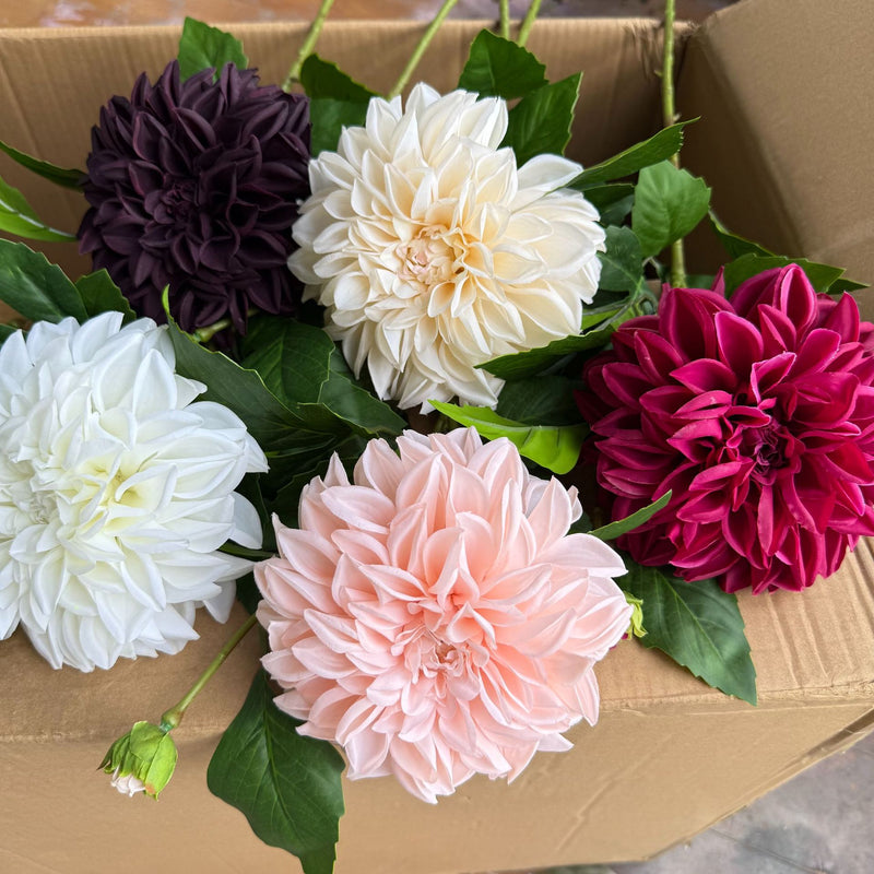 Artificial Dahlia Bush with 2 Blooms, 26" Silk-Like Faux Flowers for Home Decor, Wedding Arrangements & Commercial Displays