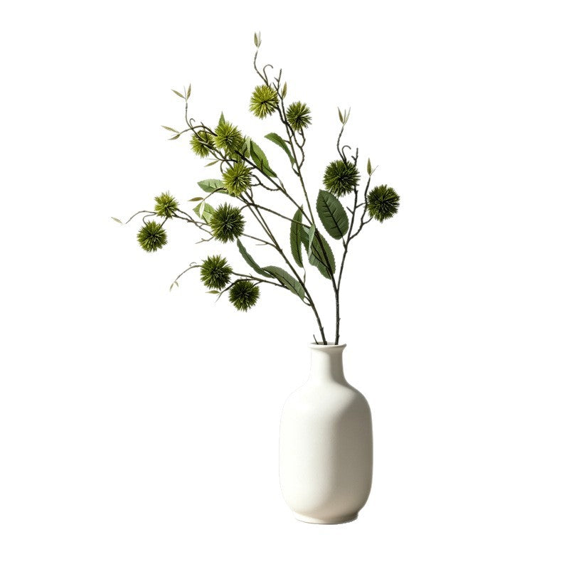Artificial Chestnut Burr Branch, Green Autumn Spiky Fruit Bush with 7 Blooms, Plastic, Vintage Style, for Vase, Home & Wedding