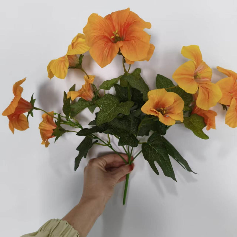 Artificial Morning Glory Bush with 10 Blooms, 16" Tall Silk-Like Faux Flowers for Weddings, Home Decor & Outdoor Use