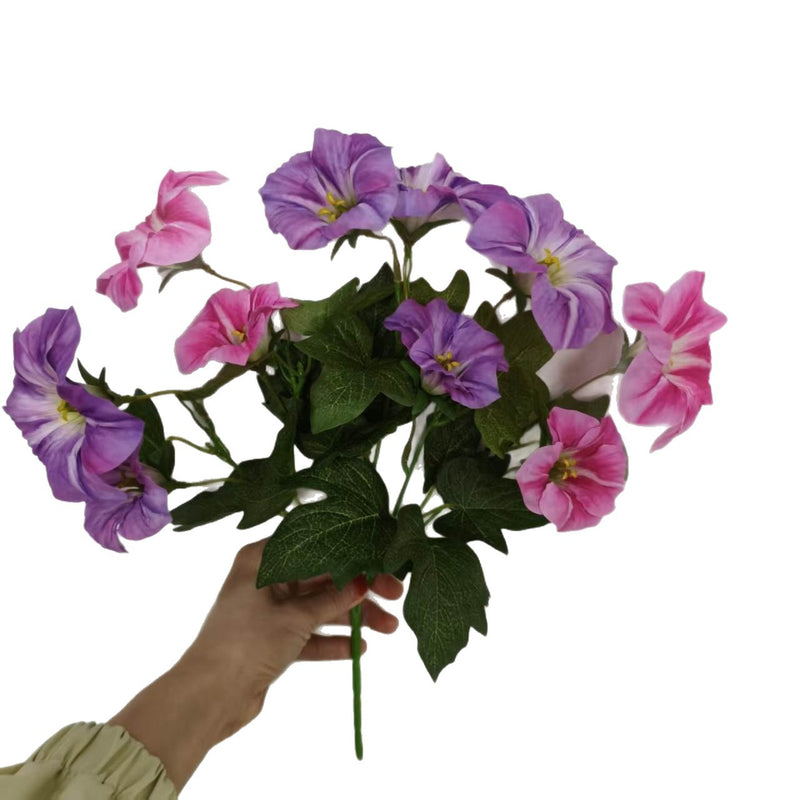 Artificial Morning Glory Bush with 10 Blooms, 16" Tall Silk-Like Faux Flowers for Weddings, Home Decor & Outdoor Use