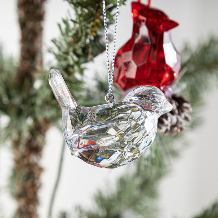 Bulk Christmas Ornaments Acrylic Transparent Bird Hanging Decoration with Pine Cones Pine Needles for Xmas Tree Decor Wholesale
