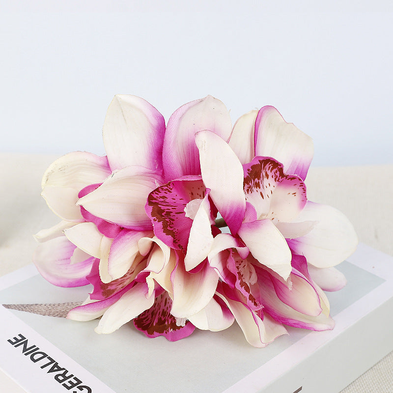 Cymbidium Orchid Bouquet, 6-Bloom Faux Flowers, Latex Real-Touch, Bendable Stems for Wedding, Vase & Home Decor