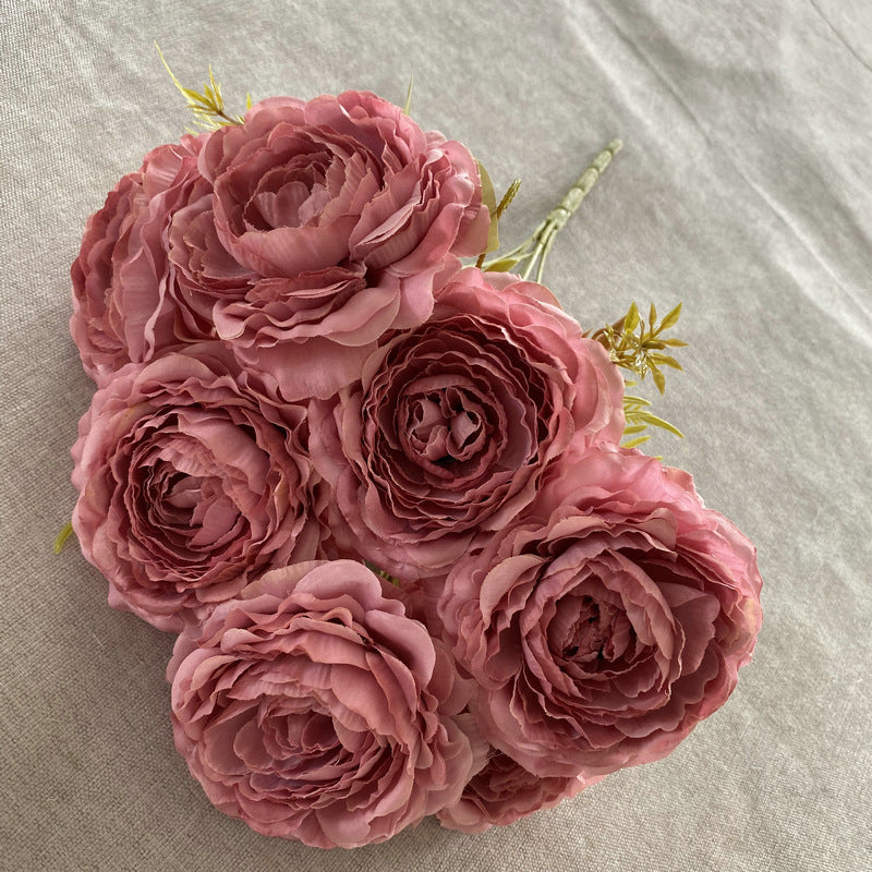 16" Silk Peony Bush with 7 Blooms, Artificial Flowers for Weddings & Home Decor, Realistic Faux Floral Arrangement