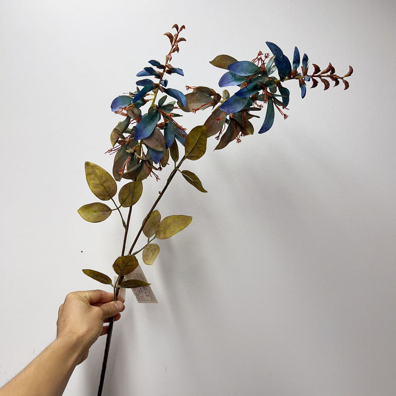 Single Stem Artificial Erythrina Flower with Eucalyptus Leaves and Coral Leaves, 33" Tall, Faux Silk, Indoor or Outdoor Use