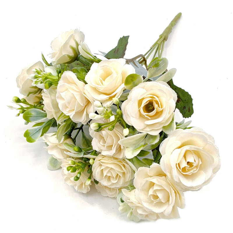 Artificial Rose Bush with 15 Blooms, 12" Silk-like Faux Flowers for Weddings, Home Decor, and Table Centerpieces