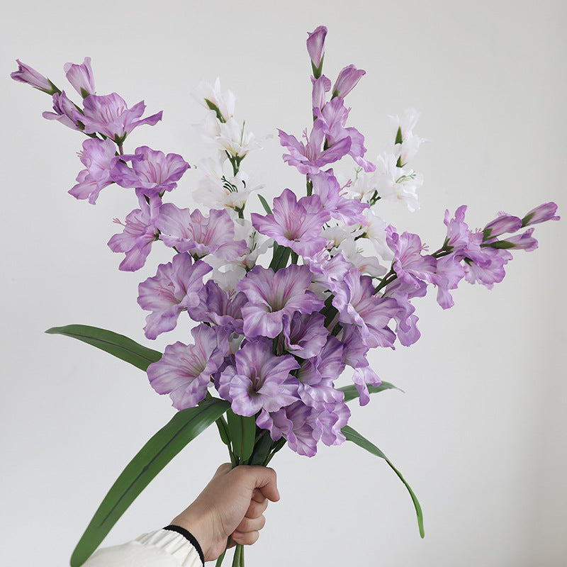 Single Stem Faux Silk Gladiolus, 34" Tall with 12 Blooms, Modern Floral Arrangement for Home Decor, Weddings & Events