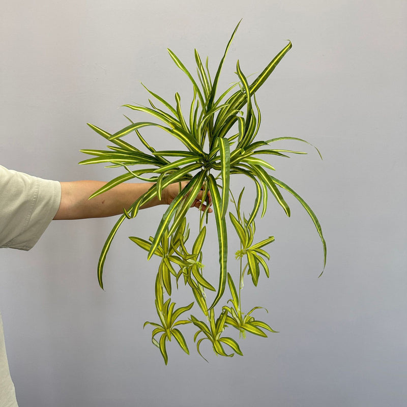 Artificial Trailing Spider Plant Vine, 26" Long Bendable Stem with 40 Leaves, Realistic Faux Hanging Plant for Home Decor, Wedding & Events