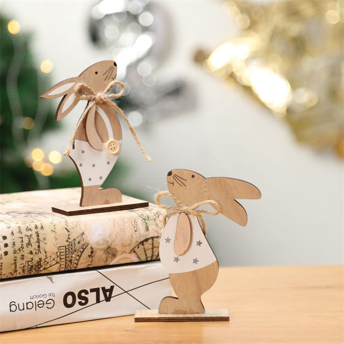 Bulk Xmas Rabbit Ornaments for Easter Christmas Wood Desktop Crafts Wholesale